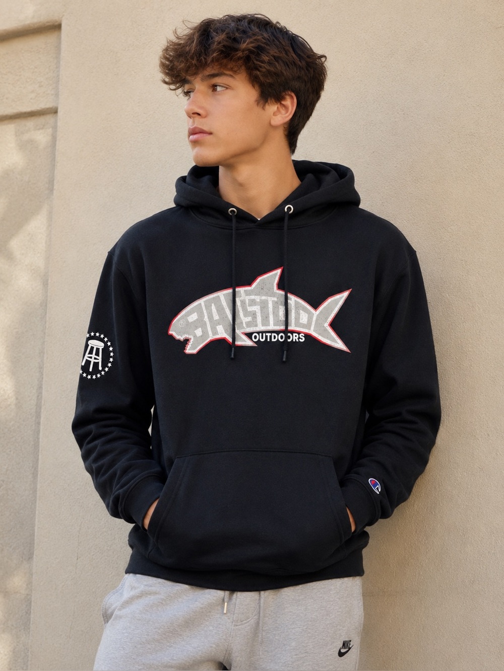 Barstool Outdoors x Champion Men’s Fish Logo Pullover Hoodie – Size Small –